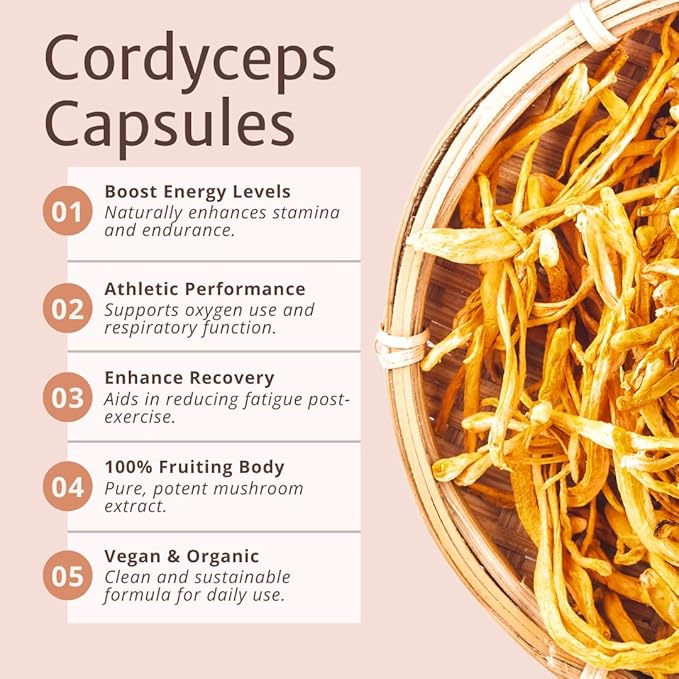 Magic Doze Cordyceps Mushroom Capsules - 60 Vegan Capsules, Herbal Supplement for Dietary Use