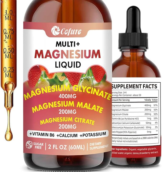 Liposomal Magnesium - High Absorption Liquid Magnesium, Magnesium Glycinate, Citrate, Malate for Calm, Sleep, Muscle, Energy- Vegan, Non-GMO, Gluten Free, Sugar Free - 2 Fl Oz