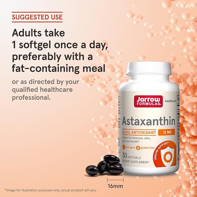 Jarrow Formulas® Astaxanthin 12 mg, Dietary Supplement, Antioxidant Support for Immune and Eye Health, 30 Softgels, 30 Day Supply