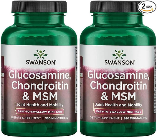 Swanson Mini-Tabs Glucosamine Chondroitin & Msm Joint Mobility Flexibility Comfort Cartilage Connective Tissue Health Support 750/600/300 Milligrams 360 Tabs (2 Pack)