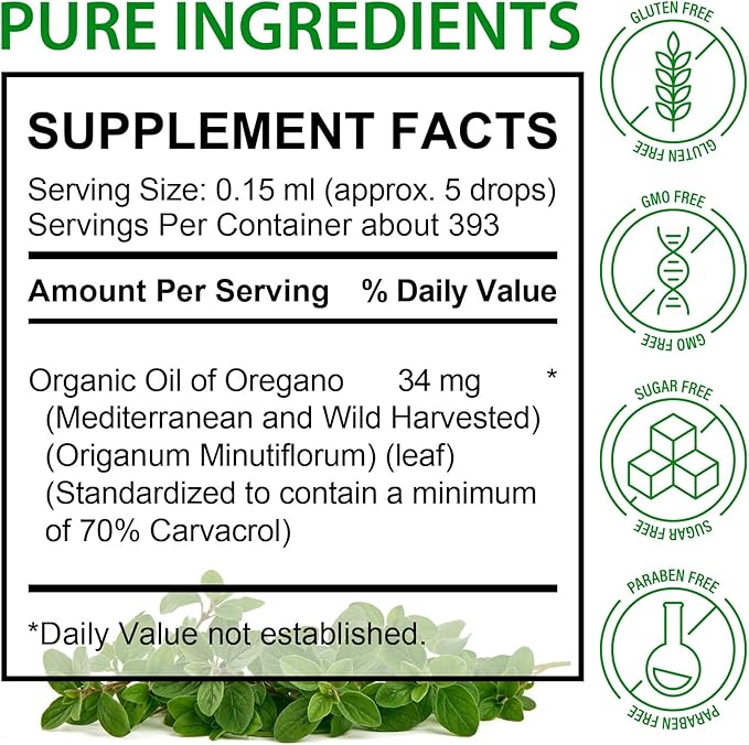 2 Pack Organic Oregano Oil Liquid Drops, Natural Herbal Supplement with Oil of Oregano Drops, Immune, Digestive Support & Energy, Non-GMO, Gluten Free, 4 FL OZ