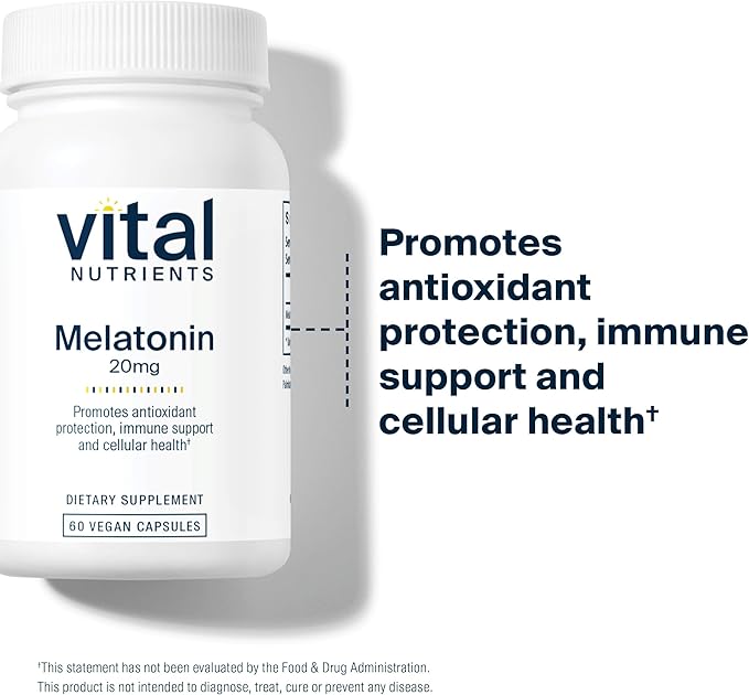 Vital Nutrients Melatonin 20mg | Vegan | Sleep Supplement to Support The Body's Natural Sleep Cycle* | Gluten, Dairy, Soy Free | 60 Capsules