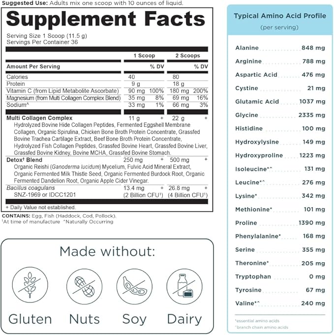 Ancient Nutrition Advanced Multi Collagen Protein Powder Cleanse & Detox, Unflavored, 36 Servings