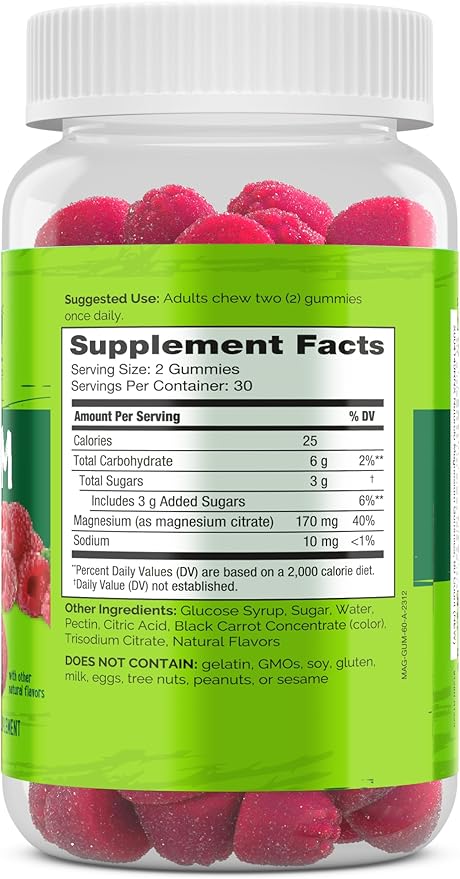 NATURELO Magnesium Citrate Gummies - for Calm & Relaxation Support, Natural Berry Magnesium Gummies, 60 Vegetarian Gummies
