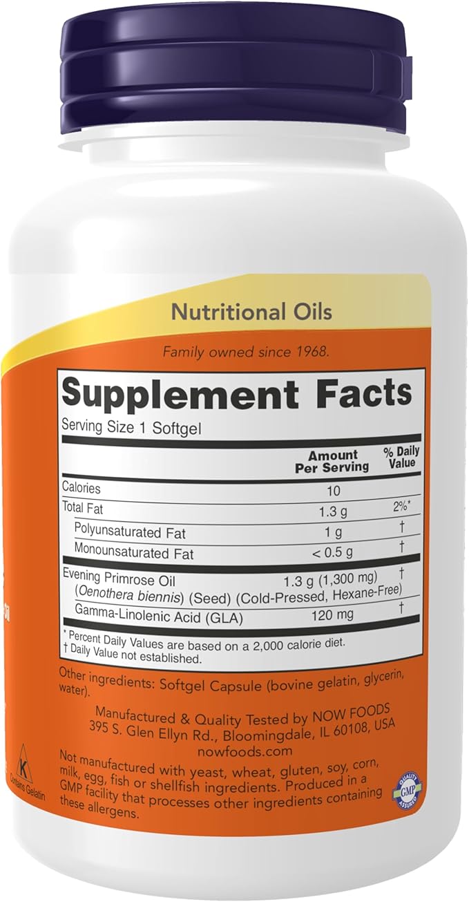 NOW Foods Supplements, Super Primrose 1300 mg with Naturally Occurring GLA (Gamma-Linolenic Acid), 60 Softgels