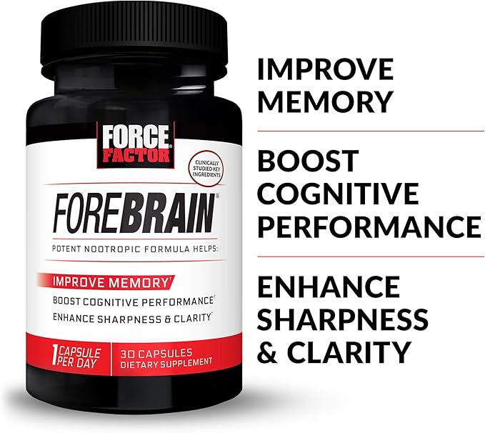 FORCE FACTOR Forebrain, 2-Pack, Nootropic Brain Supplement to Improve Memory, Boost Focus, Increase Mental Energy, and Support Brain Health with Caffeine, Bacopa, and Huperzine A, 60 Capsules