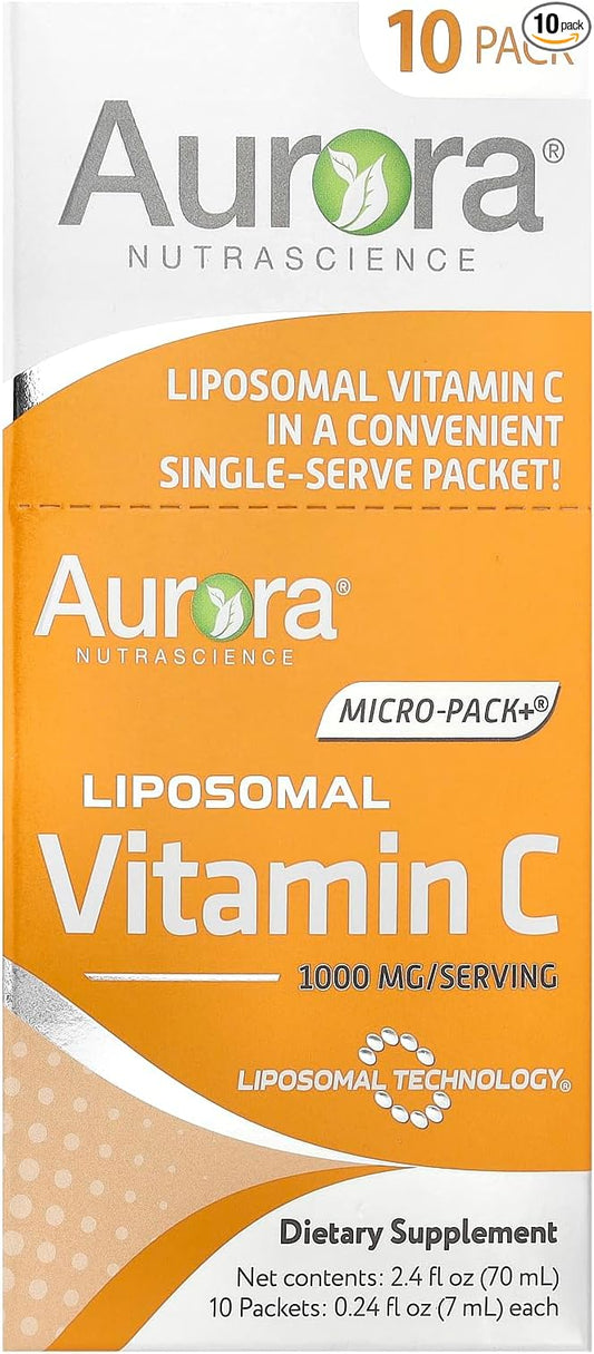 Aurora Nutrascience Micro-Pack Liposomal Vitamin C, Immune Support, 1,000 mg Per Serving, Vegan, Gluten Free, Non-GMO, 10 Single Serve Packets, Orange