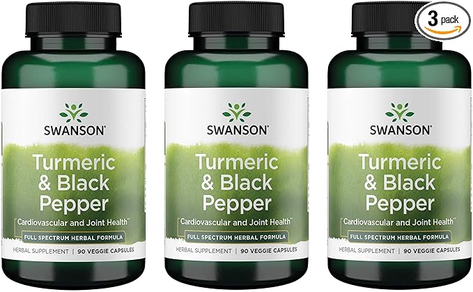 Swanson Premium- Turmeric & Black Pepper - Antioxidant, Digestion & Joint Support - 90 Veg Caps (3 Pack)