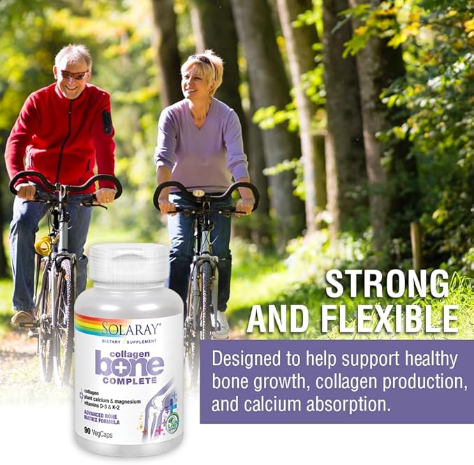 SOLARAY Collagen Bone Complete | Advanced Bone Matrix Formula with Plant Calcium & Magnesium | 30 Servings | 90 VegCaps