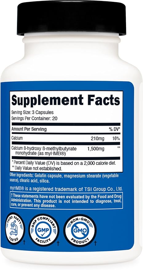 Nutricost myHMB Capsules 1,500MG Calcium HMB Per Serving, 60 Capsules, 20 Servings - Performance Line, Calcium B-Hydroxy B-Methylbutyrate Monohydrate