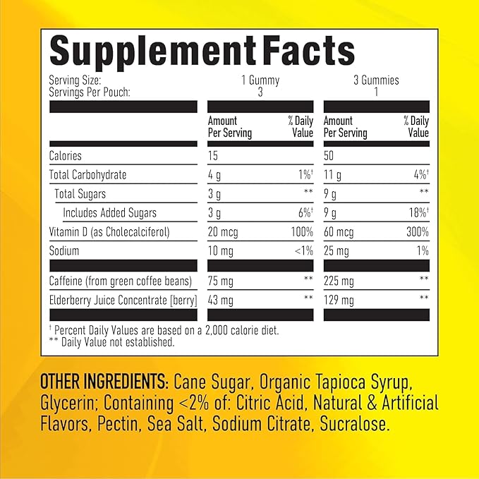 Energy Gummies, 2475mg of Plant-Based Caffeine Chews per Bottle, Long Lasting Energy Boosters, Tropical (33ct)