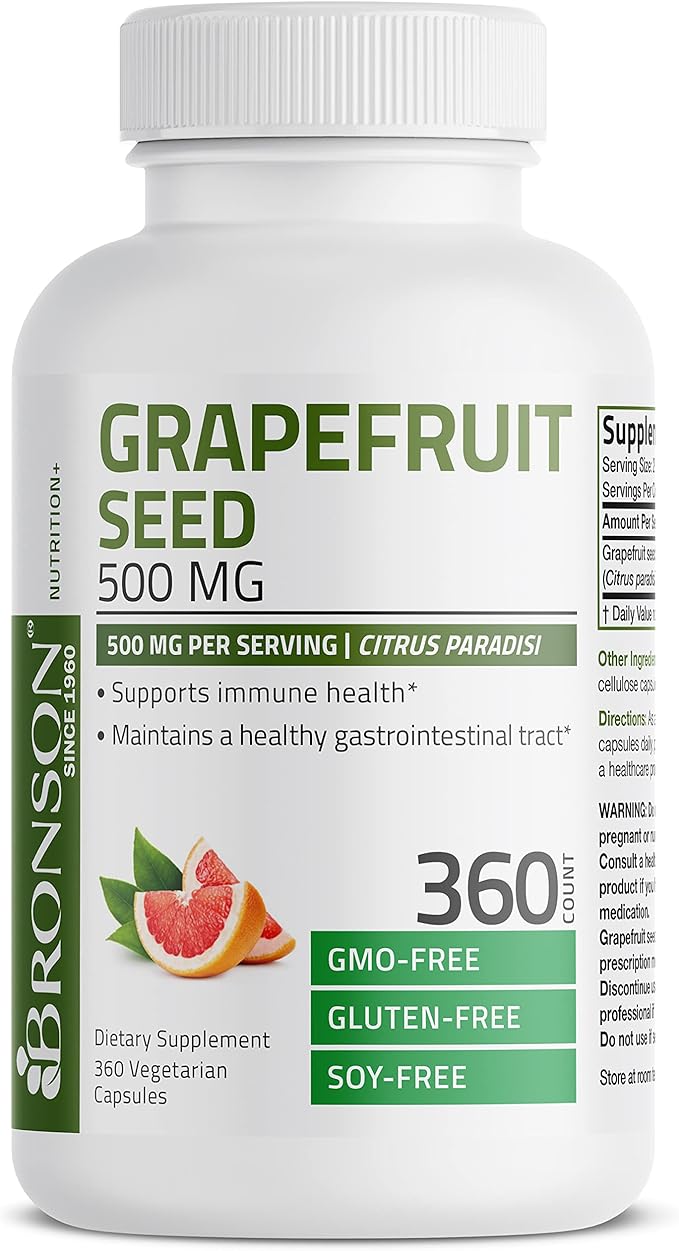Bronson Grapefruit Seed Extract 500 MG per Serving Citrus Paradisi Supports Immune Health & Helps Maintain a Healthy Gastrointestinal Tract - Non-GMO, 360 Vegetarian Capsules
