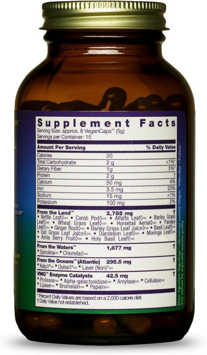 HealthForce SuperFoods Vitamineral Green - Mineral Supplement for Immune & Thyroid Support - Green Powder Supplement with Ingredients from The Land - Gluten-Free & Vegan - 120 Capsules