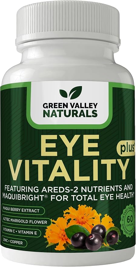 Eye Vitality Plus Supplement, with Areds-2 Nutrients, Maquibright, Marigold Flower, Vitamins C & E, Zinc, Copper, 60 Capsules (1)