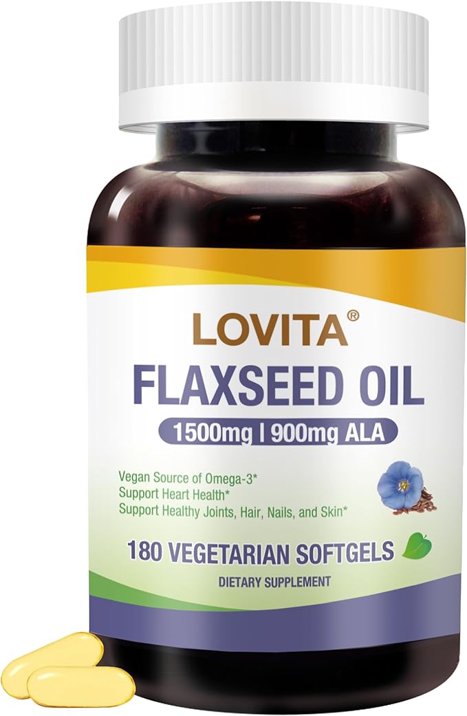 Lovita Cold-Pressed Flaxseed Oil Supplement - Vegetarian softgels (Classic Packaging, 180)