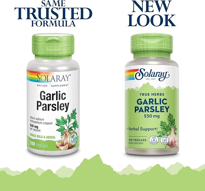 SOLARAY Garlic Bulb & Parsley Leaf 530mg | Healthy Cardiovascular and Immune System Function Support | Non-GMO, Vegan & Lab Verified | 100 VegCaps