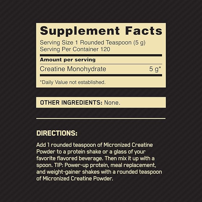 Optimum Nutrition Micronized Creatine Monohydrate Powder, Unflavored, 120 Servings, 600 Grams (Packaging May Vary)