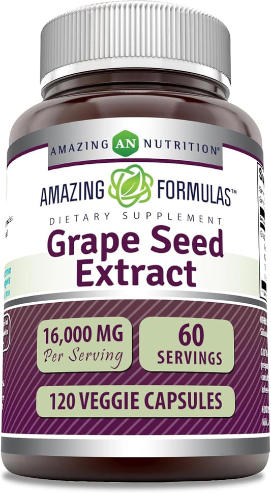 Amazing Formulas Grapeseed Extract 16000mg Per Serving Veggie Capsules Supplement | 20:1 Extract | Non-GMO | Gluten Free | Made in USA (120 Count)