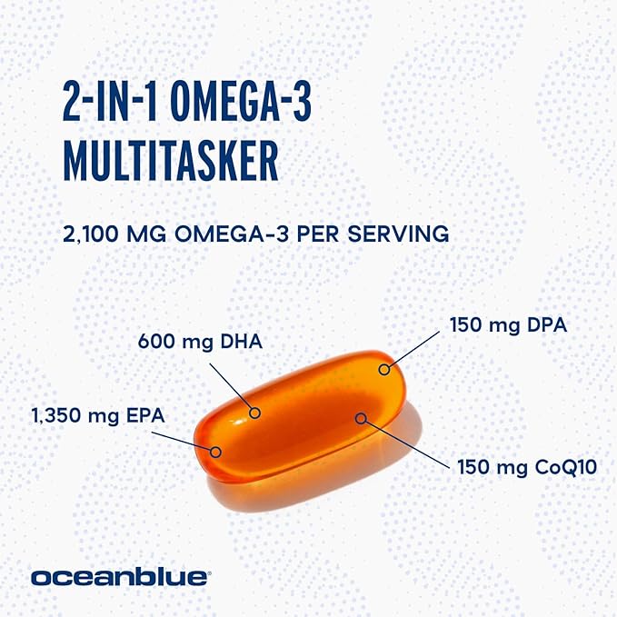 Oceanblue Professional Omega-3 2100 with CoQ10 – 90 ct – Triple Strength Fish Oil Supplement with High-Potency EPA and DHA, and CoQ10 – Orange Flavor (30 Servings)