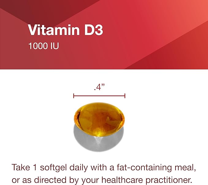 PROTOCOL FOR LIFE BALANCE Vitamin D3 1,000 IU - Immune Support Strong Bones and Teeth - 120 Softgels