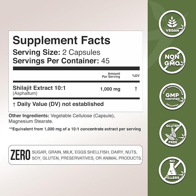 Gade Nutrition Pure Shilajit Capsules | Himalayan Shilajit with Fulvic Acid and Essential Minerals to Combat Fatigue | Veggie Capsules | Made in USA