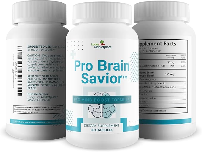 Pro Brain Savior - Nootropic Brain Supplement - Pro Mind Boost Formula for Memory, Focus, & Clarity - Study Pills - Bacopa, Niacin, Caffeine + L-Theanine, GABA - Promote Memory Retention & Learning