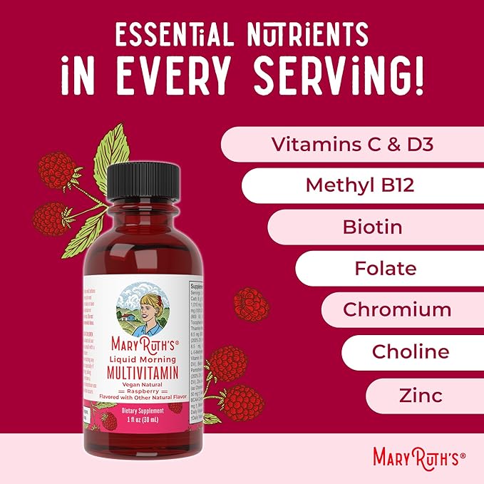 MaryRuth's Liquid Morning Multivitamin Travel Pack | Mens & Womens Multivitamin| Vitamin A C D E B6 B12 Biotin Zinc | Beauty | Immunity | Vegan | Non-GMO | Gluten Free | 1 oz | 16 Servings
