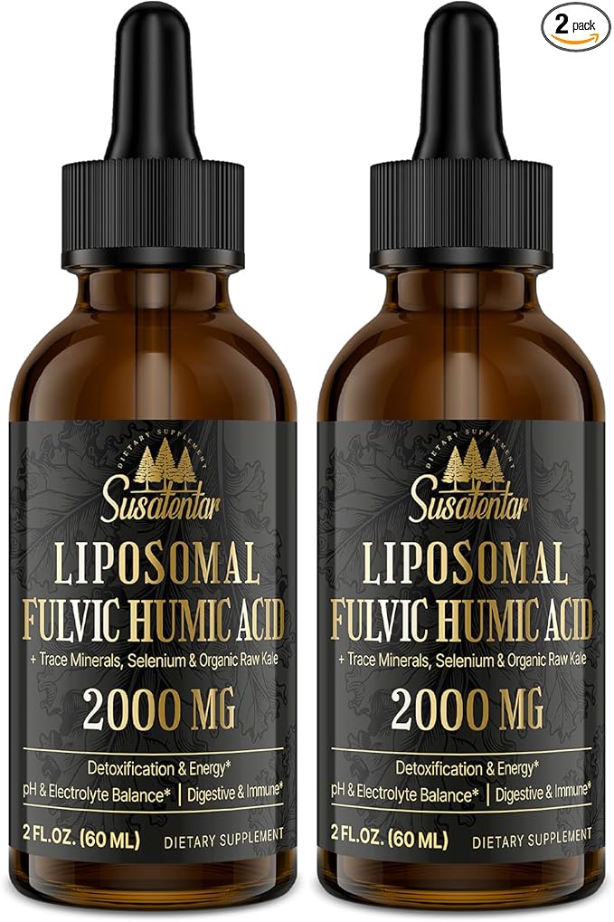 Trace Minerals Electrolytes Drops 2000 MG | Liquid Liposomal Fulvic Humic Acid Supplement | 85+ Trace Minerals | Hydration | Detoxification | Energy | pH Balance | Digestion | Immunity | 4 Oz