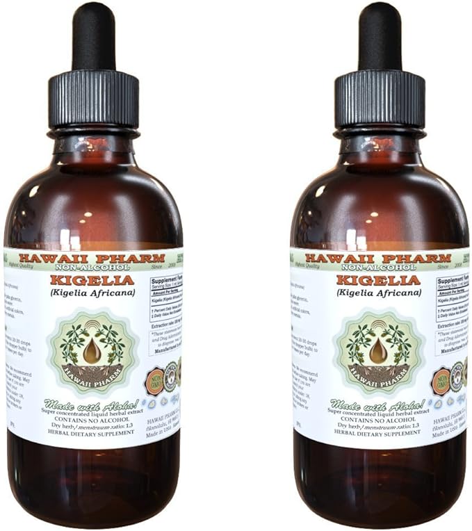 Kigelia Alcohol-Free Liquid Extract, Kigelia (Kigelia Africana) Dried Fruit Glycerite Hawaii Pharm Natural Herbal Supplement 2x4 oz