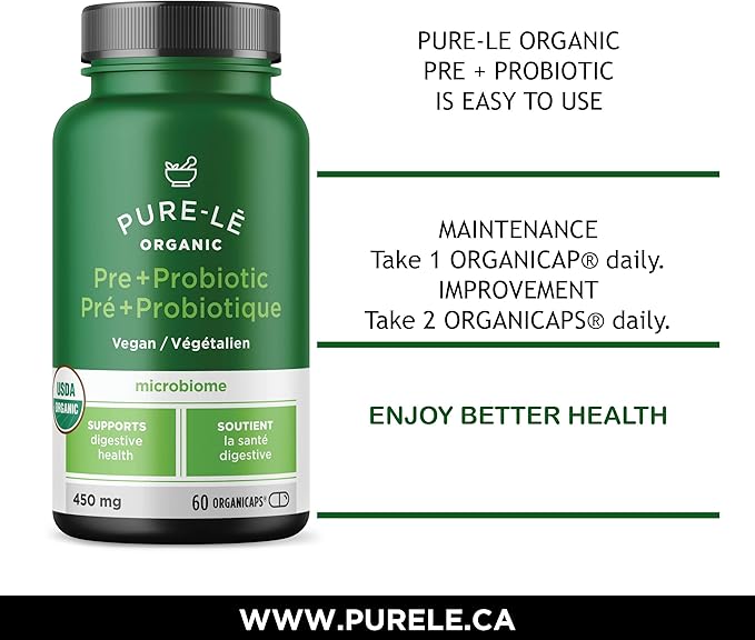 USDA Organic Prebiotic + Probiotic 60 Organicaps - Vegan Certified Organic Kosher Complete Daily Digestive Support. All Natural - Ultra Premium Digestive Dietary Supplement.
