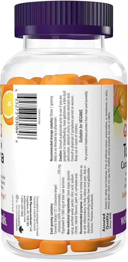 Webber Naturals Turmeric Curcumin Gummies 1260 mg Orange, 120 Gummies