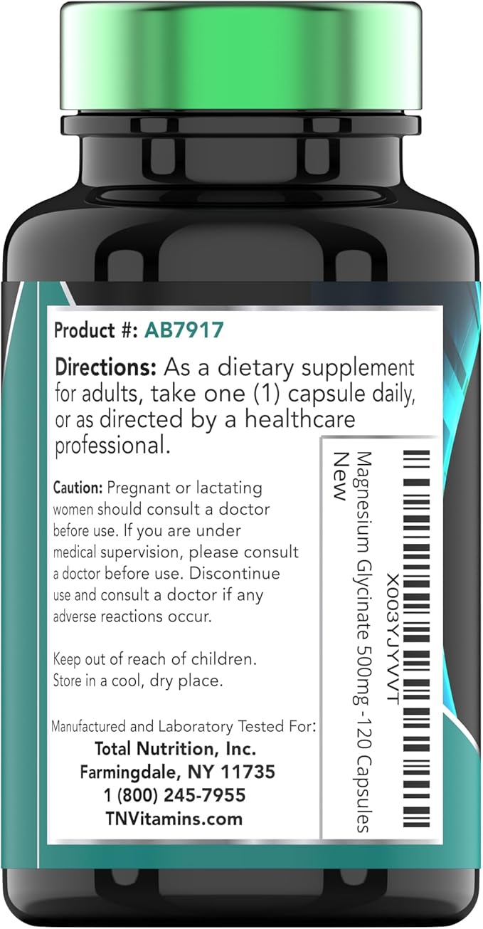 Magnesium Glycinate 500mg Per Capsule - 120 Count | 4 Month Supply! | Pure Chelated Magnesium Supplement for Sleep, Calm, Nerve, Joint, & Bone Support* | AKA Magnesium Bisgycinate | Non-GMO