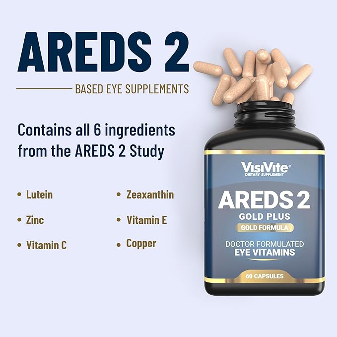 Doctor Formulated AREDS 2 Plus Eye Vitamins with Zeaxanthin Plus Lutein - Bilberry and Grape Seed Extract - Premium Eye Health Formula - 60 Eye Supplement Capsules of VisiVite Gold Plus