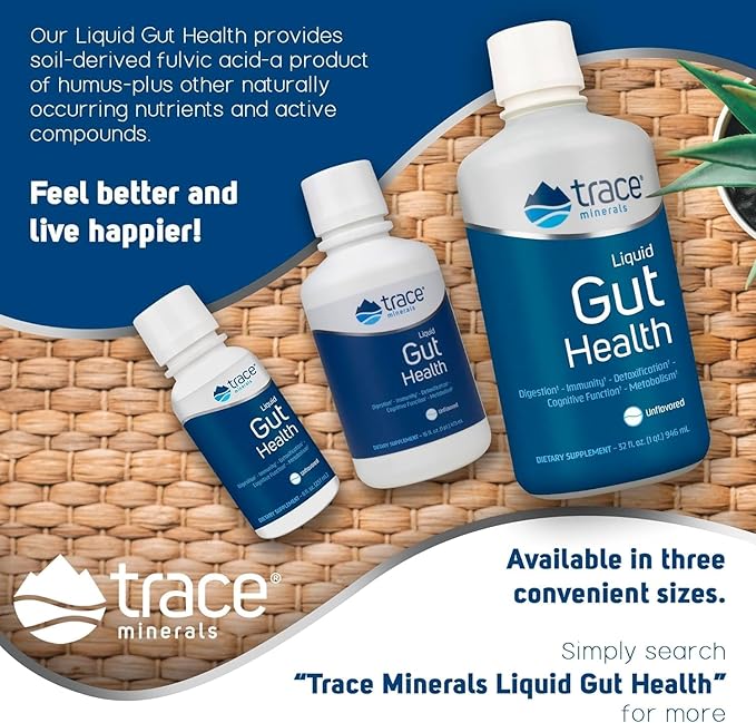 Trace Minerals Gut Health - Support for Gut Lining, Healthy Digestion, Immune System Function - Digestive Health Supplement with Humic & Fulvic Acid - Unflavored, 8 fl oz (About 47 Servings)