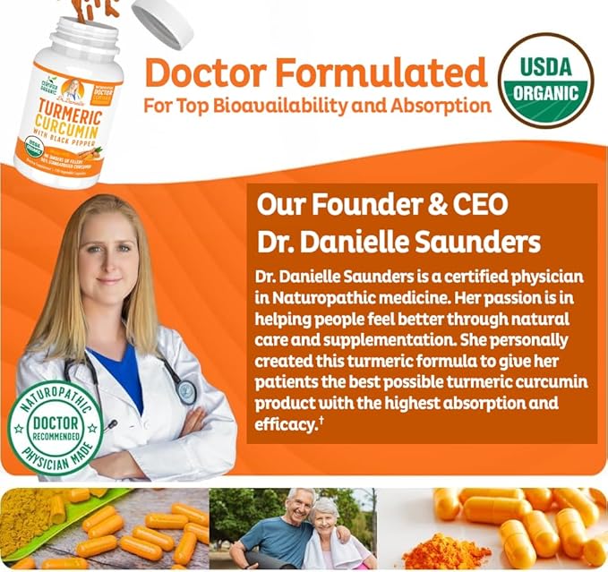 Organic Turmeric Curcumin with Black Pepper Extract 2000mg - High Absorption Ultra Potent Supplement - 95% Curcuminoids - Vegan, Non GMO for Joint Support - 120 Capsules