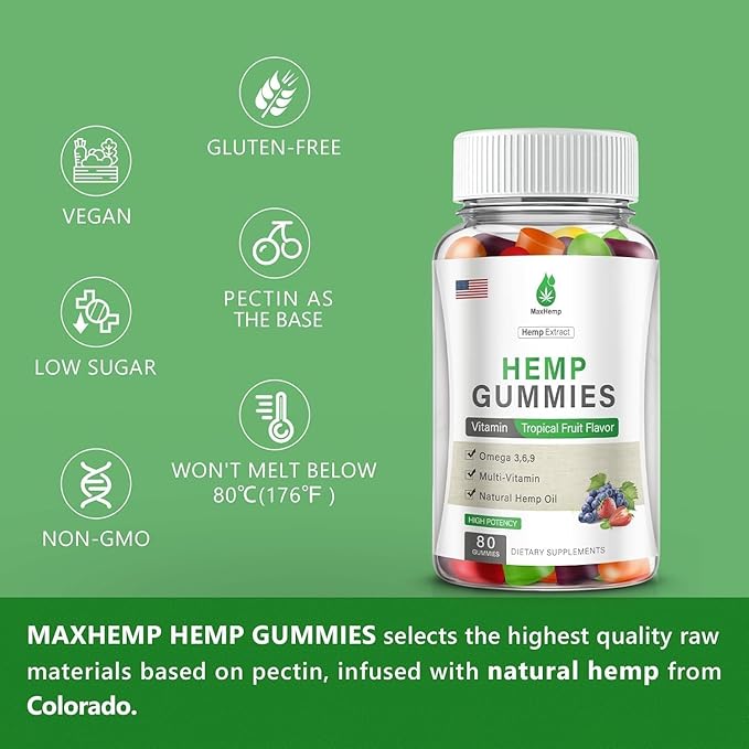Hemp Gummies 3 Packs for Pain, Sleep, Anxiety - 100% Natural Organic Hemp Gummy Extra Strength High Potency with Pure Hemp Oil Extract Vegan Edible Bear Candy