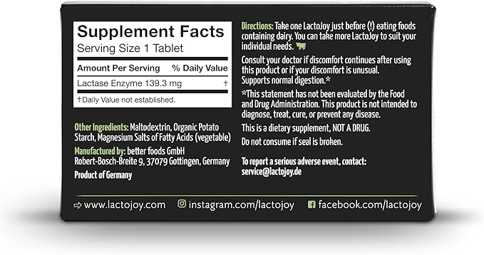 LactoJoy Lactase Pills I 45 Pieces I Powerful Lactase Enzymes for Lactose Intolerance I Ultra Pure Lactase for Improved Digestion I 100% Vegan
