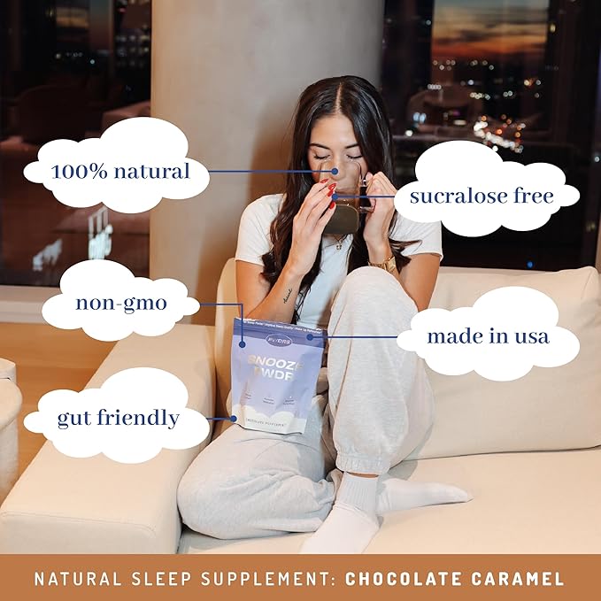 PWDRS Snooze Sleepy Time Hot Chocolate | All Natural Sleep Support | Magnesium Glycinate, L Theanine, Chamomile, Electrolytes | 20 Calories, Non GMO | Chocolate Caramel