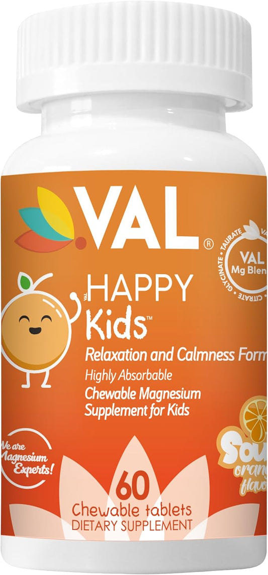 VAL Magnesium for Kids | High-Absorption Magnesium for Calm, Relaxation & Focus | Mg Glycinate, Citrate & Taurate | with Vitamin B6, D & C | Sugar-Free, Non-GMO | 60 Chewable Tablets