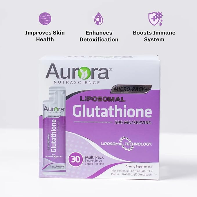 Aurora Nutrascience Micro-Liposomal Liquid Glutathione, Immune & Antioxidant Gut Health Support Supplement, 500 mg per Serving, Gluten Free, Non-GMO, Sugar-Free, 30 Single-Serve Packets