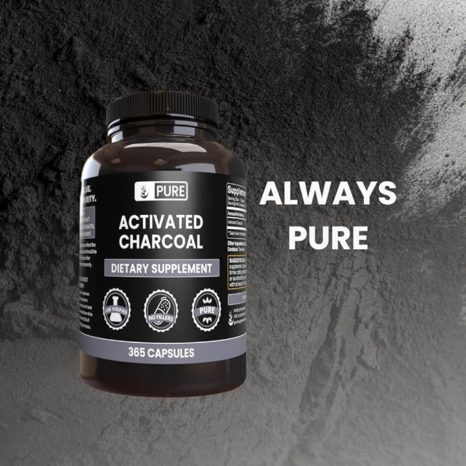Pure Original Ingredients Activated Charcoal, No Magnesium or Rice Fillers, Always Pure, Lab Verified (365 Count)