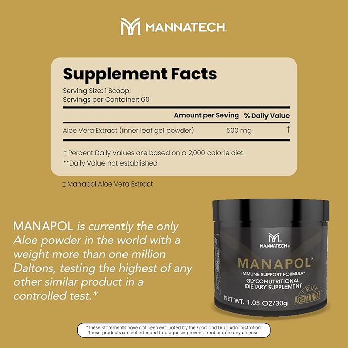 Mannatech Manapol Immune Support Formula for Immunity Support & Immunity Boost. Aloe Vera Powder Prebiotic for Digestive Health. Aloe Vera Drink for Immune Support Supplement 1.05oz/30g