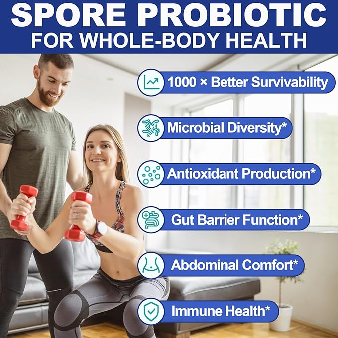 Spore Probiotic, 100% Spore Based Probiotics for Digestive Health, Gut, Immune - 20 Billion CFU All-Spore Probiotics for Women & Men, Acid-Resistant & No Refrigeration, Vegan, 90 Probiotic Capsules