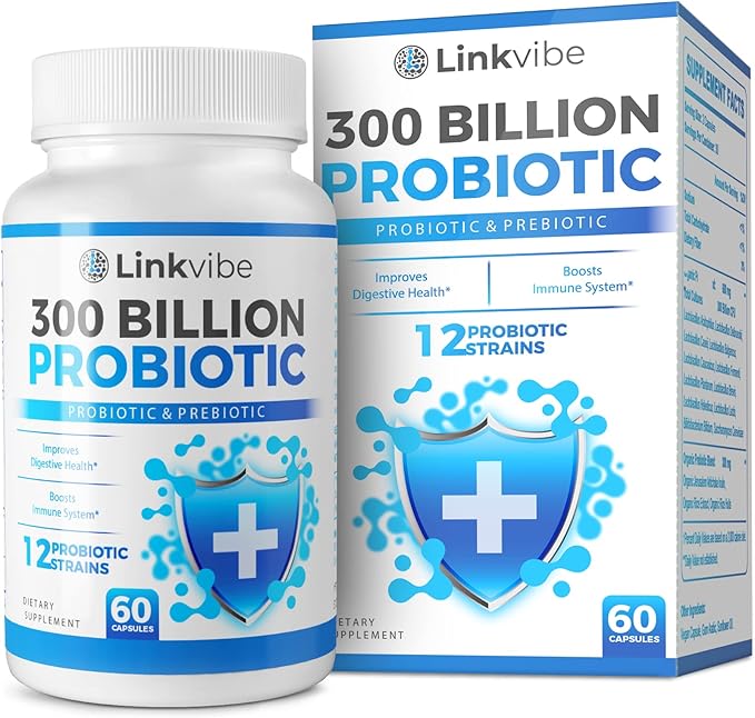 Probiotic 300 Billion CFU - 12 Strains with Organic Prebiotics for Digestive & Gut, Immune, Bloating Health - Probiotics for Women and Men - Daily Dairy Free, Shelf Stable - 60 Counts