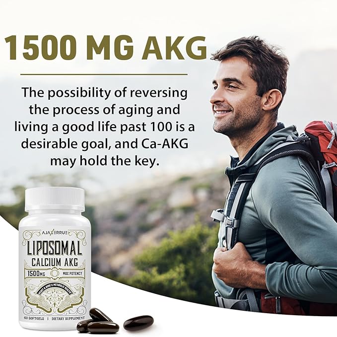 Liposomal Calcium AKG Supplement 1500 MG (Alpha-Ketoglutaric Acid), High Absorption, More Effective Than AAKG, Ca AKG for Longevity, Age Defense, Cellular Energy, Metabolic Function, 180 Softgels