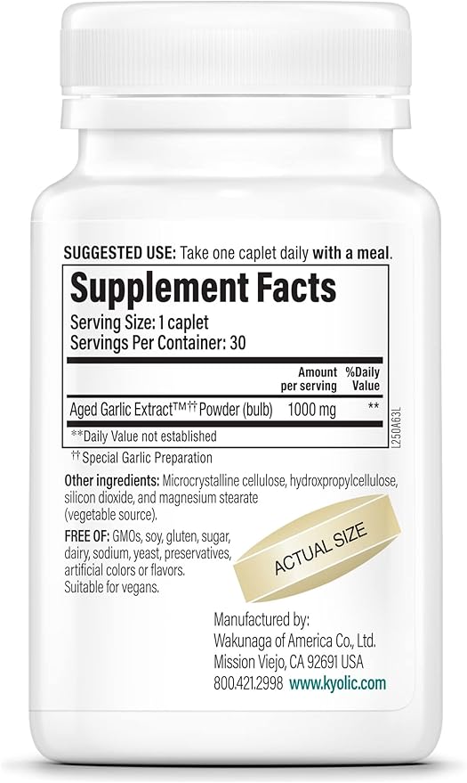 Kyolic Aged Garlic Extract Formula 250, Cardiovascular Health, One Per Day, 30 Vegan Capsules (Packaging May Vary)