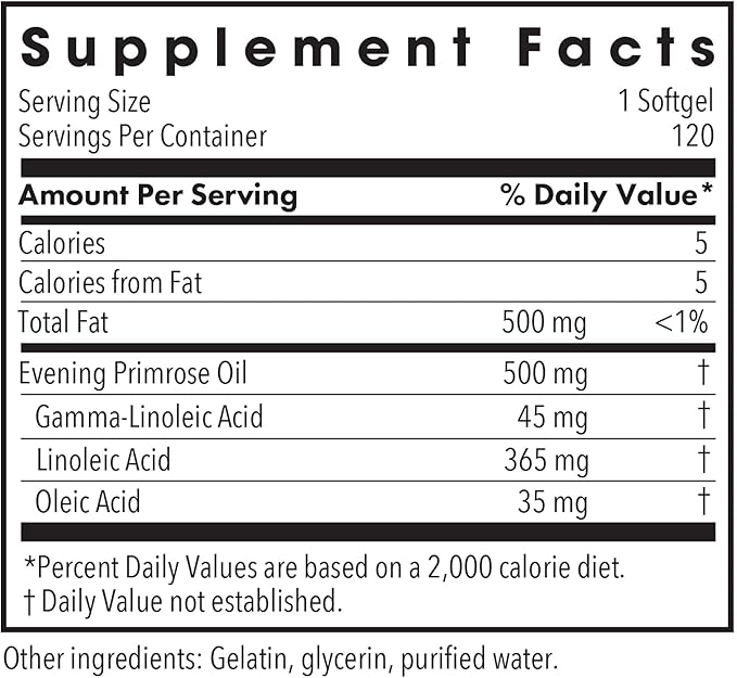 Allergy Research Group EPO - Evening Primrose Oil for Men & Women, for Dry Eyes, Omega-6, GLA Gamma-Linolenic Acid, 500mg Supplement - 120 Count