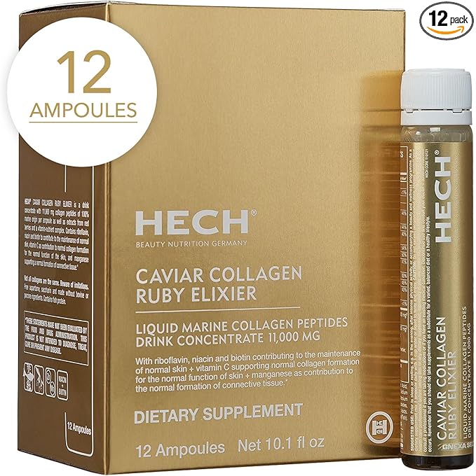 HECH Caviar Collagen Ruby Elixier - Beauty Supplement with 11,000 mg Marine and Caviar Collagen Peptides, Polyphenols and Complex of 9 bioactive Vita-Mineral Nutrients