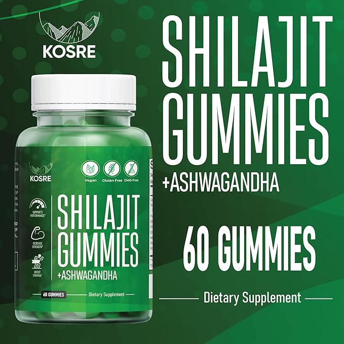 Premium Shilajit Gummies 2000MG – Pure Himalayan Shilajit with Ashwagandha, Chaga Mushroom, Vitamin D & B12 Natural Energy, Immune Support, 85+ Trace Minerals – Vegan, Non-GMO, 60 Gummies