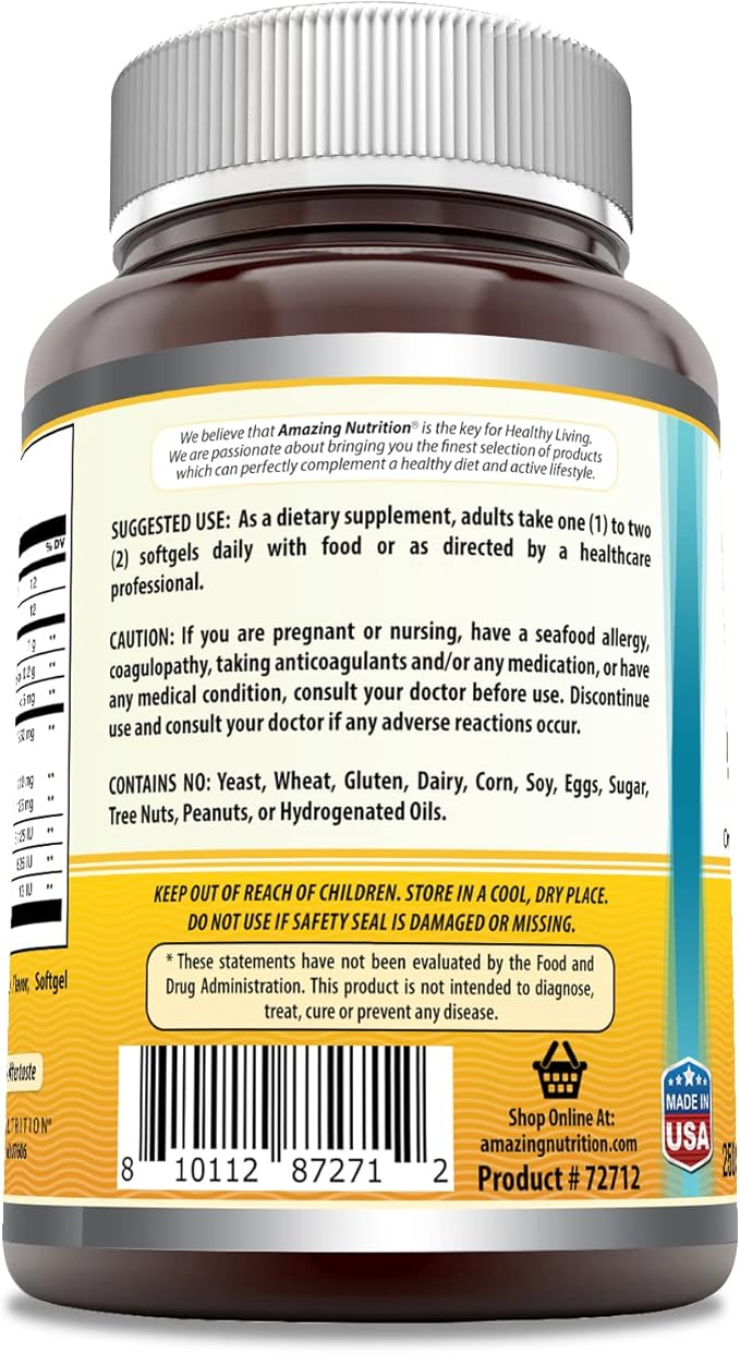 Amazing Omega Norwegian Cod Liver Oil 1250 Mg Softgels Supplement | Omega-3, EPA, DHA, Vitamin A, Vitamin D & Vitamin E (Orange | 250 Count)